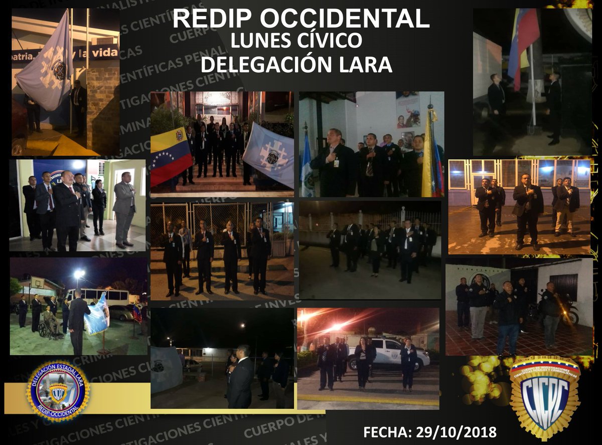 Talento Humano adscritos a los diferentes despachos del #CICPC Lara, inician semana entonando las notas del Himno Nacional y de nuestra prestigiosa institución, promoviendo identidad patriótica y formentando valores institucionales, en acto de Lunes Cívico. <a href="/DouglasRicoVzla/">Douglas Rico</a>