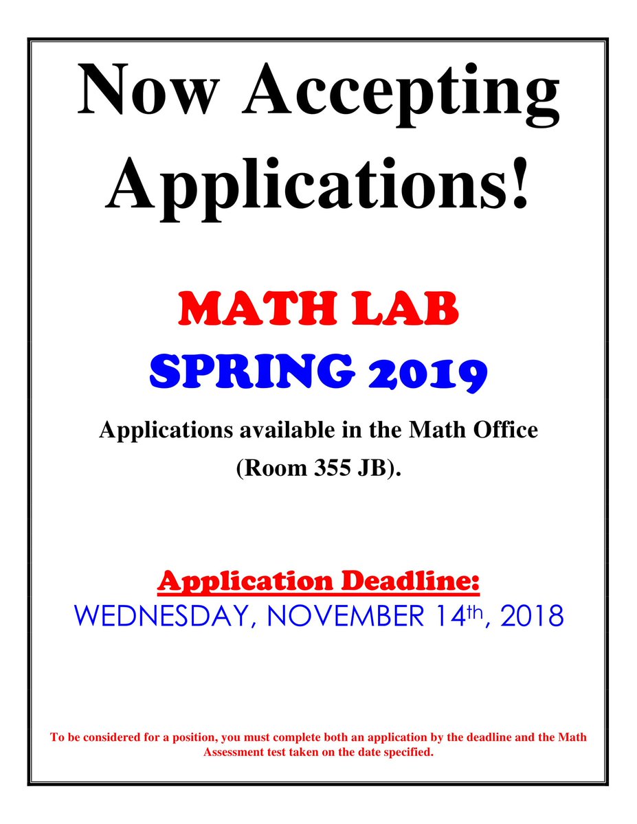 WSUMathStat's tweet image. Math Lab is now hiring for Spring 2019! Applications can be found in Jabara 355! Deadline to submit is November 14th!
