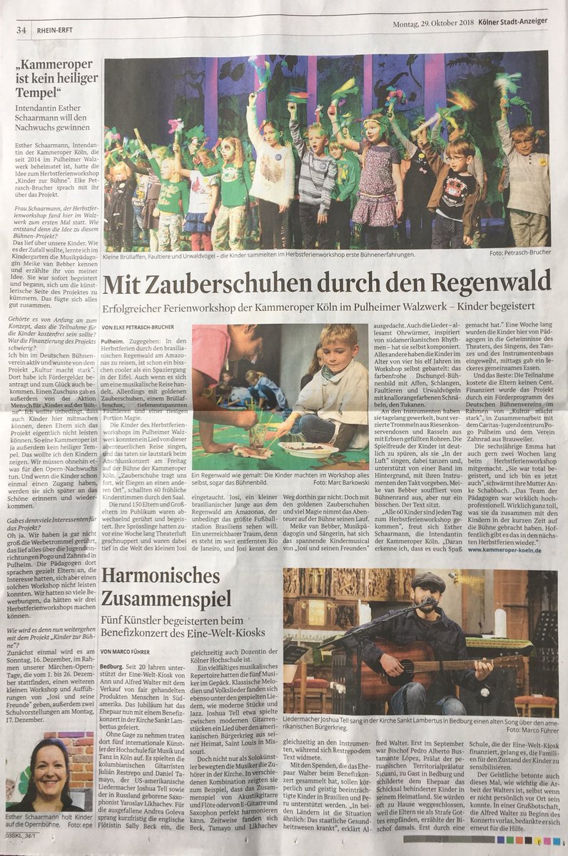 Wir freuen uns riesig, dass heute der Kölner Stadt-Anzeiger über den erfolgreichen Ferienworkshop berichtet, der am Freitag mit einer großartigen Aufführung seinen Abschluss gefunden hat.

Zum Artikel
👉 bit.ly/2OYmEem

#wirmittendrin #zurbühne #kulturmachstark