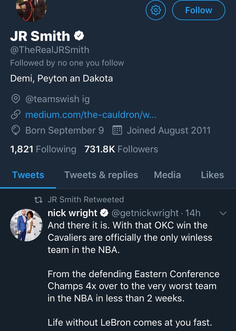 BleacherReport's tweet photo. JR’s last retweet 🤨 https://t.co/Fxu1GcB0RM