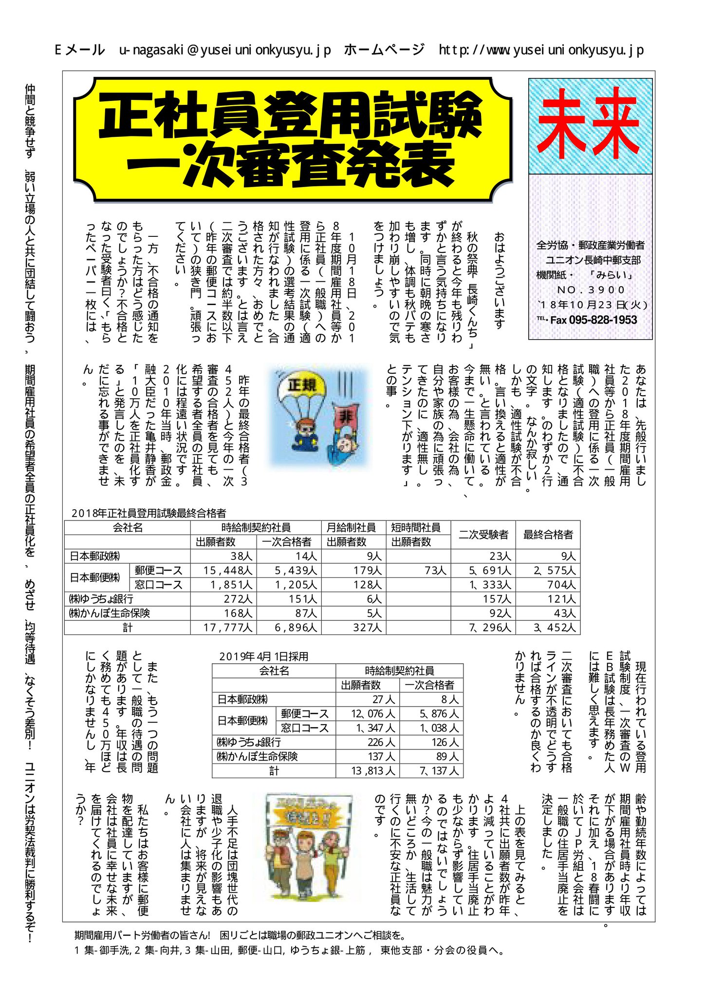 郵政ユニオン長崎 18年10月23日 未来no 3900 正社員登用試験一次審査発表 T Co Uidurembcz Twitter