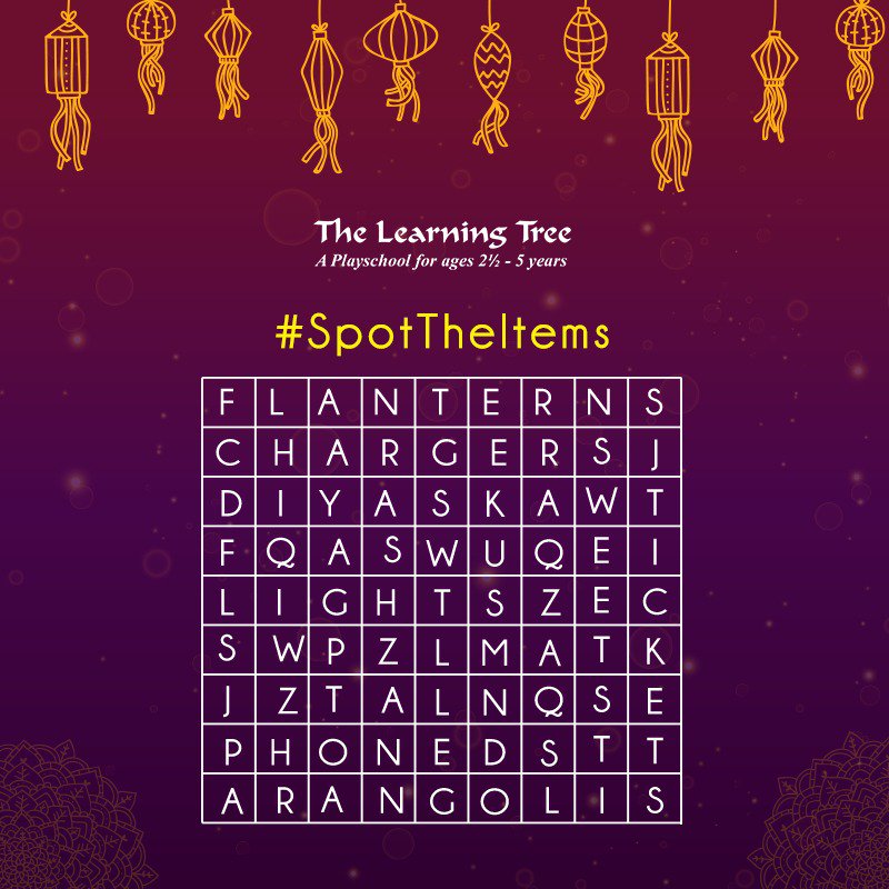 LearningTreeDel's tweet image. Can you spot 5 items that will make your Diwali more special? 😊
#TheLearningTree #Thelearningtreedelhi #preschool #playgroup #thelearningtreeplayschool #preschooler #students #spottheitems #spotthewords #Diwali #Diwali2k18 #diwalispecial #deepawali #funtime