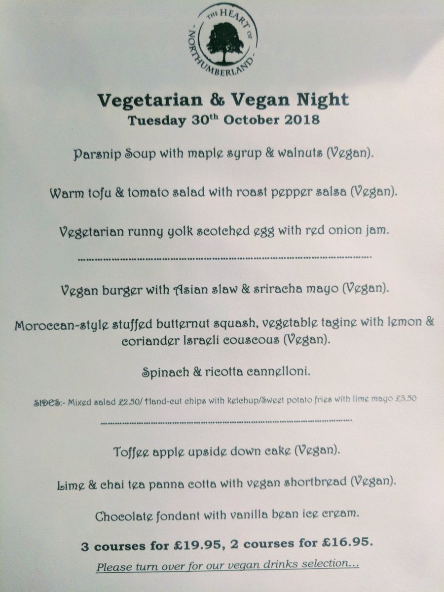 Veggie &amp; Vegan Dining Night here tomorrow. Give us a shout if you would like to book a table. Lovely menu attached &amp; @AllendaleAle vegan friendly plover to accompany along with plenty others to choose from! #Vegan #Vegetarian #pubs #northumberland