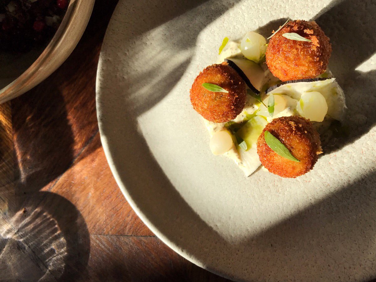 Salt Cod Croquettes, Pickled Onions, Nori Mayonnaise <a href="/BrunswickHse/">Brunswick House</a> 
#brunswickhouse