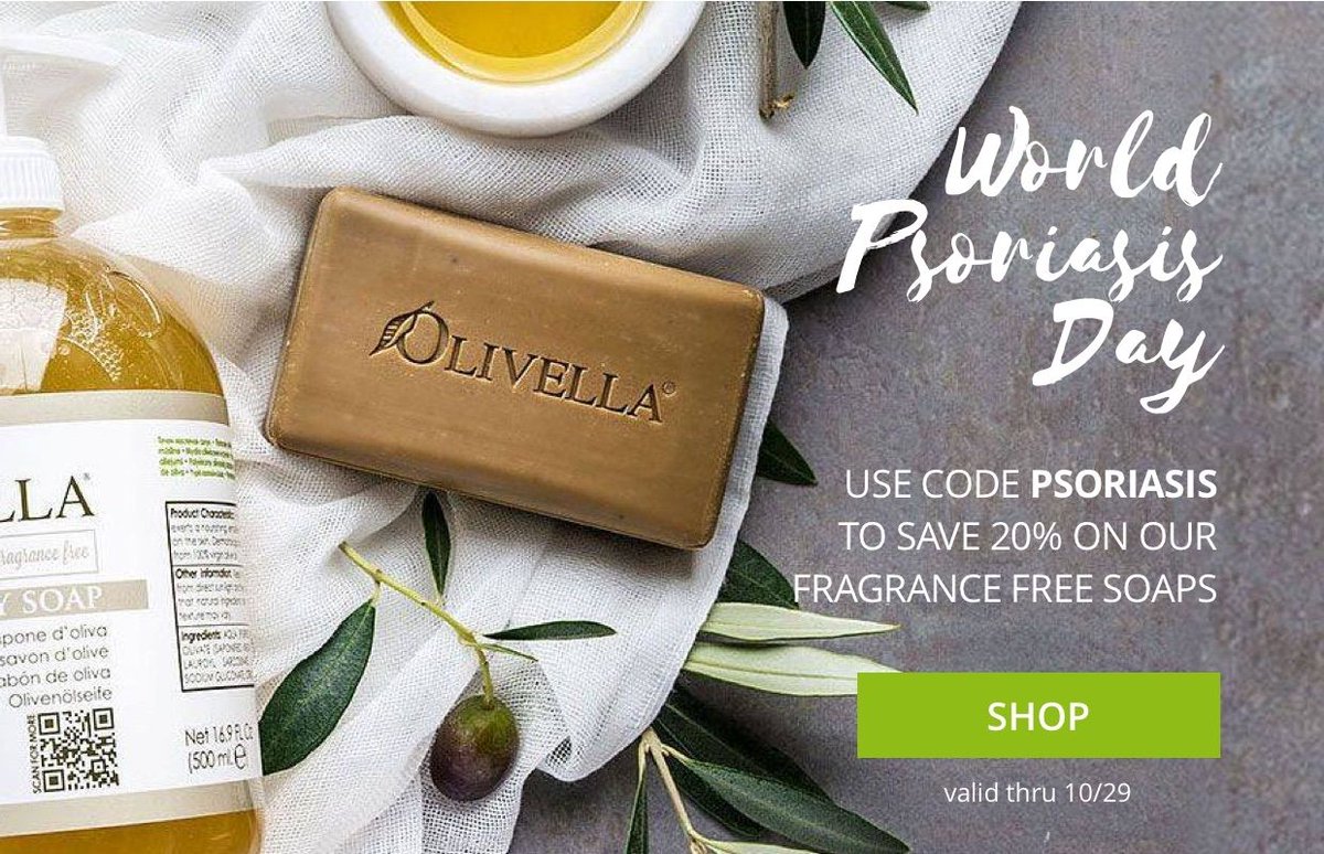 Olivellaline's tweet image. Today is World Psoriasis Day and Olivella celebrates it by offering a 20% discount on the Fragrance Free Soaps. Use code PSORIASIS at checkout. #olivellaline #olivellasoaps #fragrancefreesoap #sensitiveskin #psoriasis #worldpsoriasisday  olv.la/2zbgnkS