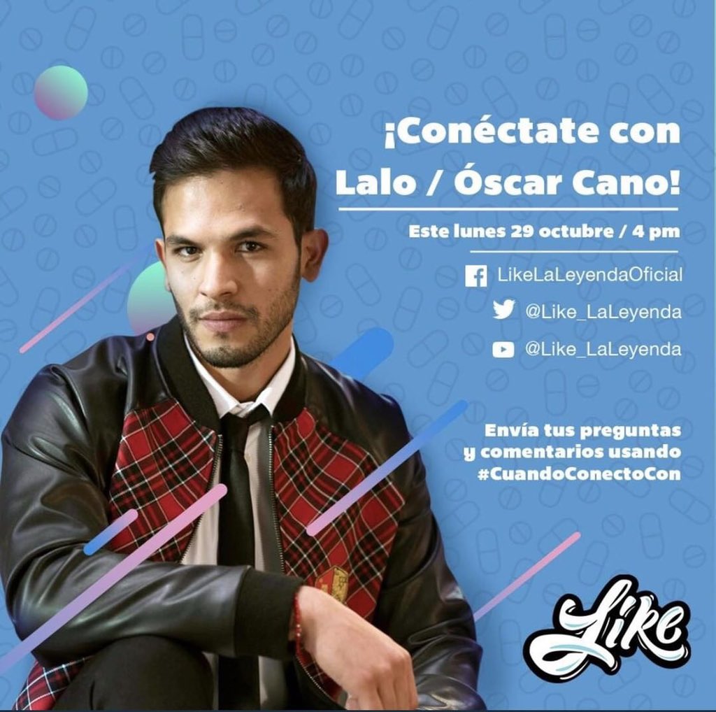 olerbdspain's tweet image. El malvado Lalo (@Oscar_cano1) te espera en las redes sociales de LIKE LA LEYENDA.

¡Dale Like a Óscar Cano este lunes 29 de octubre a las 16:00 horas (tiempo de México)!

Mándale tus preguntas a Óscar Cano utilizado el #CuandoConectoCon y sé parte de esta transmisión en vivo.