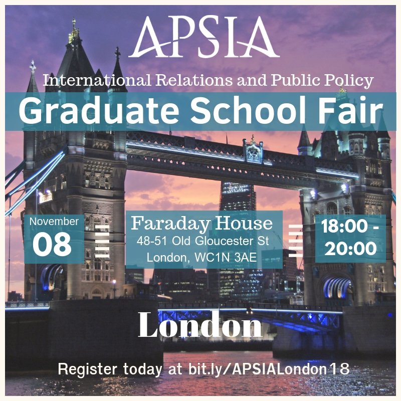 ColumbiaSIPA's tweet image. Thinking about joining the SIPA community? Our admissions team wants to meet you in London on Nov. 8. Come out to the @apsiainfo grad fair and get all your questions about SIPA answered: bit.ly/APSIALondon18 #gradschool #gradapps #policyschool