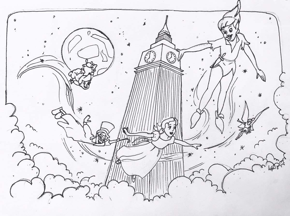 #inktober has been going on and I’ve been terrible to you Twitter! I’ll be playing catch up here and posting what I’ve done. #Inktober2018 #disney #peterpan #clock