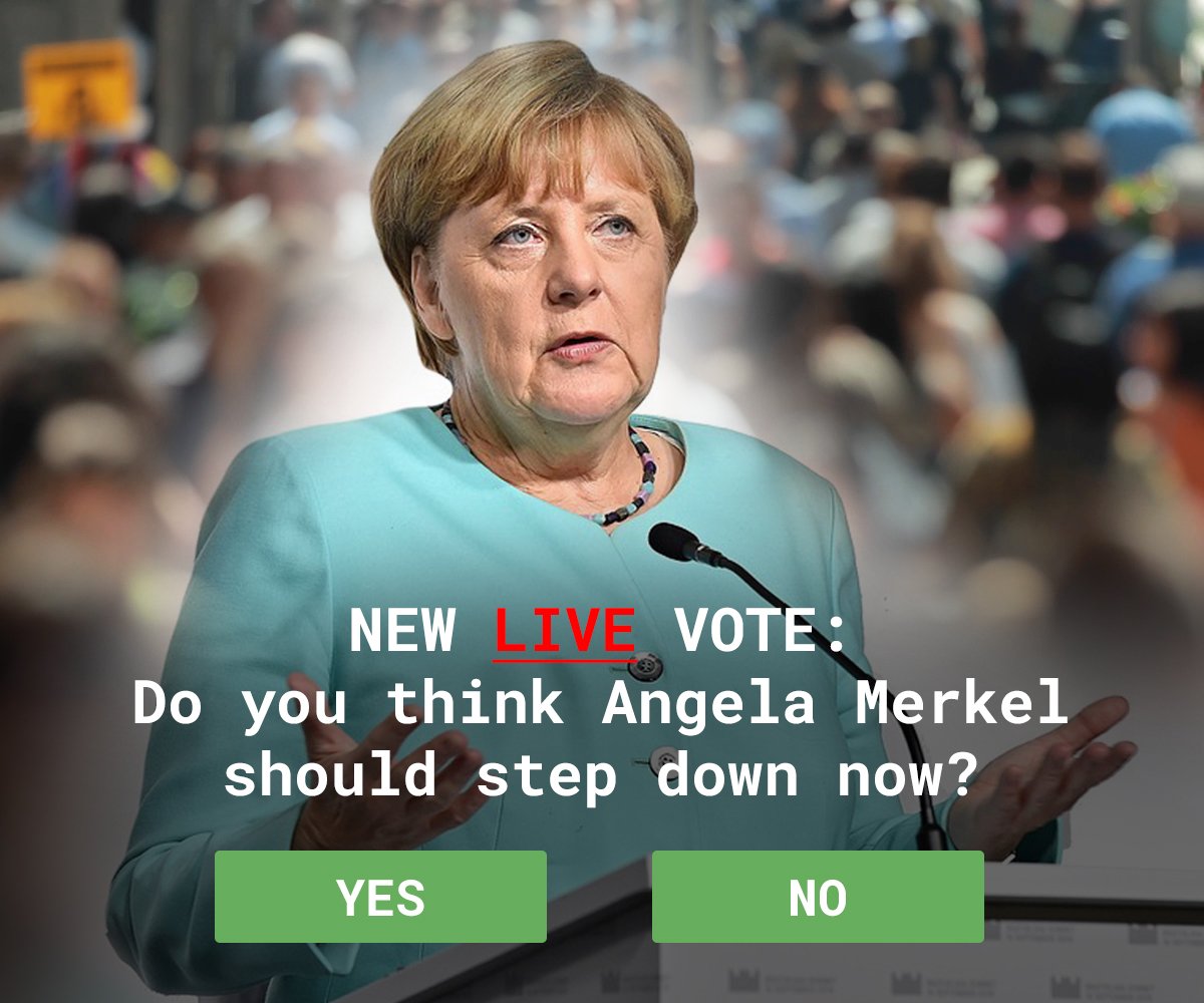 WeSayVote's tweet image. Do you think Angela Merkel should step down now?

Cast your vote now at wesayvote.com/vote/60/ #merkel