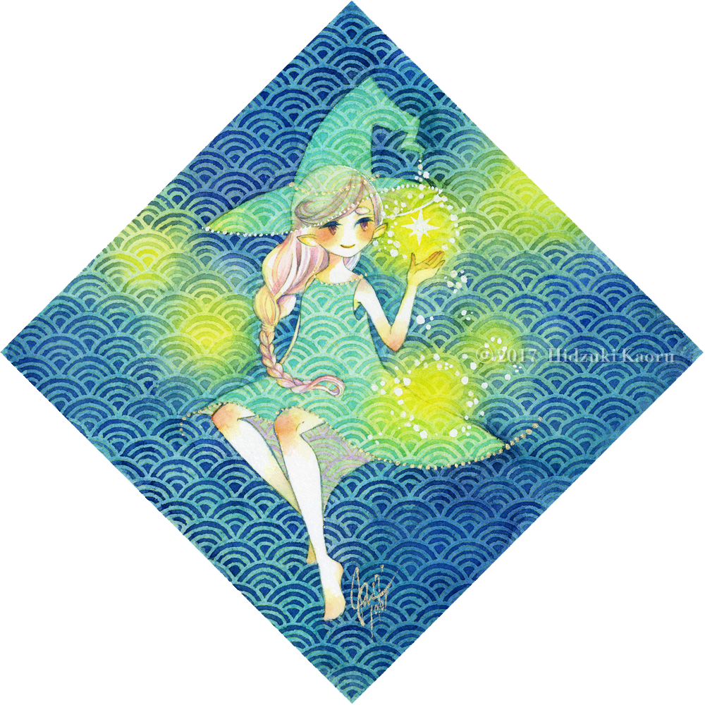 ヒヅキカヲル 12月個展 私の絵が好きそうなフォロワーさんにrtして届けておくれ絵 シリーズ的なものでたまに 魔女と和柄 をテーマに描いたりもしてます 画材は透明水彩です