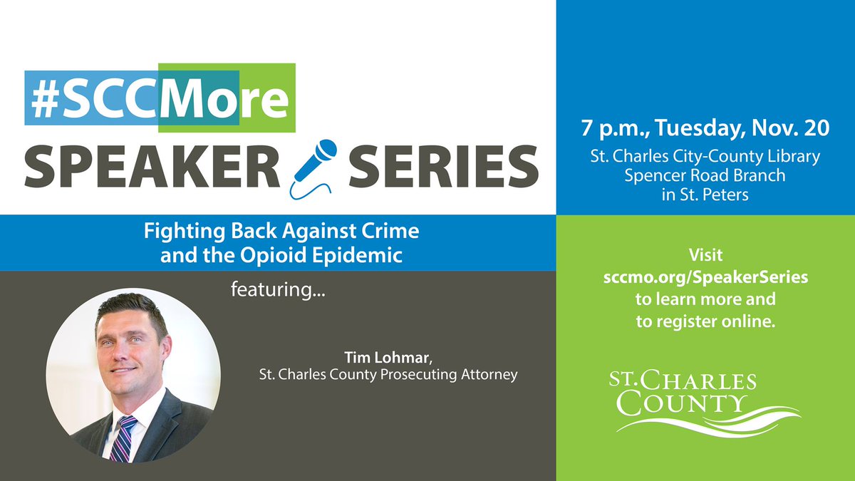 sccmo's tweet photo. The final #SCCMore Speaker Series of 2018 is "Fighting Back Against Crime and the Opioid Epidemic" with @SCCMOPA Tim Lohmar. This free event will be at the @YourAnswerPlace Spencer Road Branch Nov. 20. Register online: https://t.co/emEahcslkt https://t.co/SoWKtlqFsq