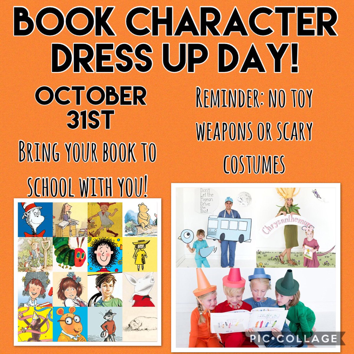 A fun filled morning for all! PK-2nd grade character parade at 8:00 am. Can’t wait to see all of our students favorite characters!