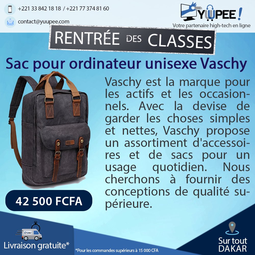 YuupeeStore's tweet photo. 📢 Sac pour ordinateur unisexe Vaschy

➡️ https://t.co/Q2WgEREsfn
🚛 Livraison gratuite sur Dakar
☎️: +221 33 842 18 18 / +221 77 374 81 60 https://t.co/W7kIwze0KO