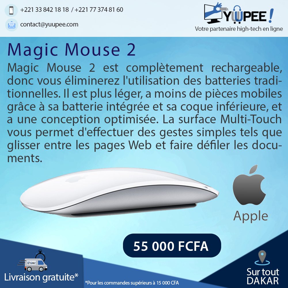 YuupeeStore's tweet photo. 📢 Apple Magic Mouse 2

➡️https://t.co/0fN5l7xKxF
🚛 Livraison gratuite sur Dakar
☎️: +221 33 842 18 18 / +221 77 374 81 60 https://t.co/lpn3EuRxX0