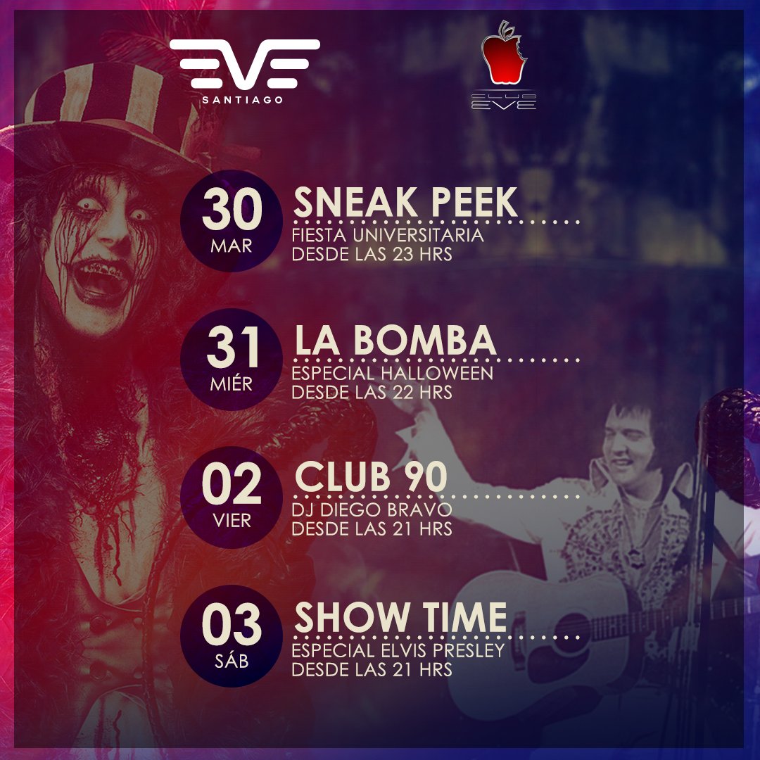 clubeve's tweet image. Siguen nuestras fiestas y shows IMPERDIBLES. ¡Mira la cartelera! 👇🏻  #ClubEVE #EVESantiago