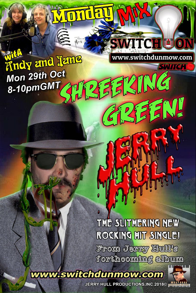 jerryhullsinger's tweet photo. #TODAY-Check out! 29Oct Mon 8pm-10pmGMT 4pm-6pmET @AndyandJane #debuts #JerryHull's #No1 #hit #rocking #single SHREEKING GREEN!2018© click here>https://t.co/9evZwB0EaR from forthcoming album 🎧 LISTEN > on @SwitchDunmow https://t.co/u7eJgT0vj2 #Radioactive #rock #pop #alien #UFO https://t.co/6rqUvAdwLn