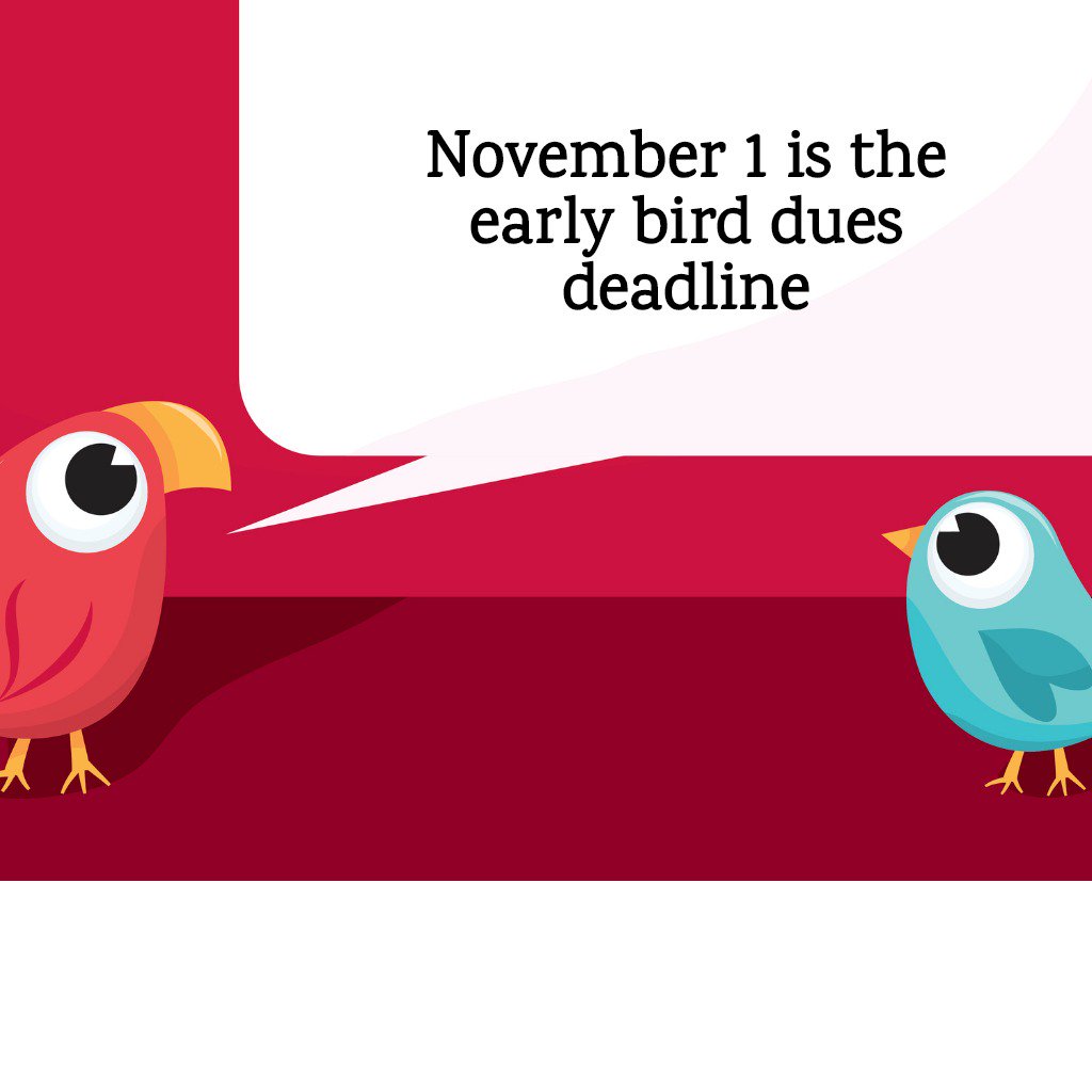 keyclub's tweet photo. Tweet tweet! The early bird dues deadline is November 1. Log on to the MUC and submit this year’s member roster to finish the dues process and earn a patch at your district convention. https://t.co/viplv9ZAw1