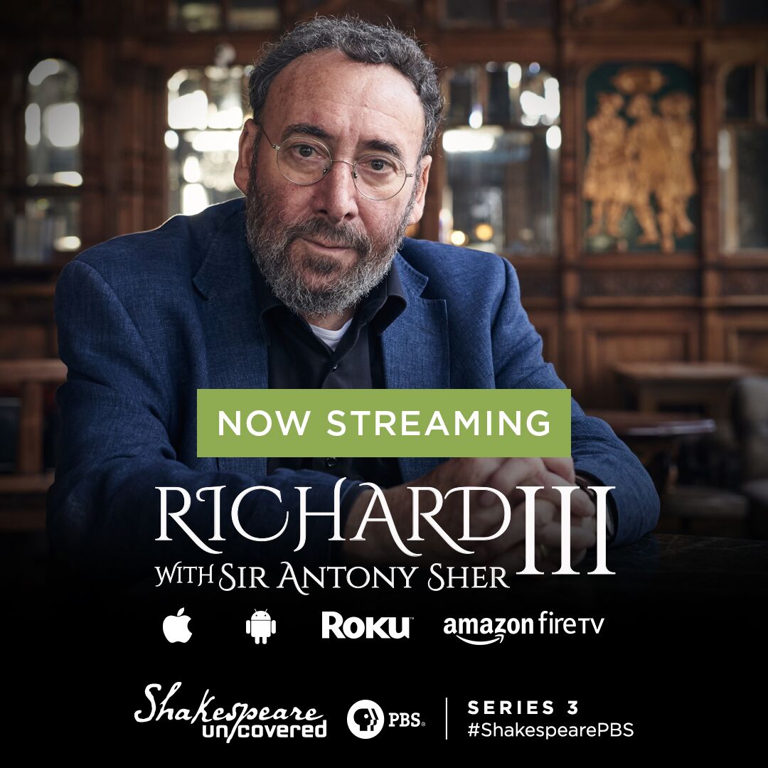 shakespearepbs's tweet photo. You can now stream “Richard III” with Sir Antony Sher, and the entire third season of 'Shakespeare Uncovered' here: https://t.co/50OT8vySJh #ShakespearePBS https://t.co/C180LsClxS