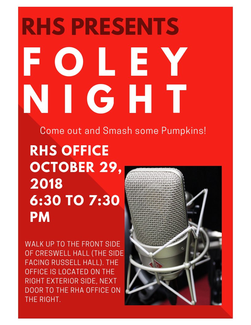 UGA_RHS's tweet photo. T minus 2 hours to the big event! Come on out and make some cool Halloween themed sound bites for our #secret video clip! Its gonna be #spoopy and the pizza fairy might make a stop! 😁😏 https://t.co/AeHdQjMDs6