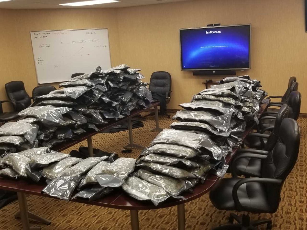 ShelbyTNSheriff's tweet photo. Multi-Agency Gang Unit & West TN Drug Task Force arrested two men Sunday on I-40 carrying 280 pounds of marijuana in their tractor trailer. Corey Walden, 31, & Jonathan Carter, 43, are charged with possession of a controlled substance with intent to manufacture, deliver or sell. https://t.co/zzubSEAaYr