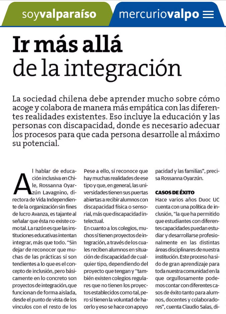 avanzainclusion's tweet photo. Hoy salimos en el especial de Inclusión Laboral del @ElMercurio_cl, abordando los desafíos en educación y nuestra mirada sobre la Ley 21.015 🙌🏽✨⭐️Publicaron mal el nombre de la institución de nuestra Directora de Comunicaciones: no es de @inclusivacom🙈 https://t.co/3rrc3zZED5