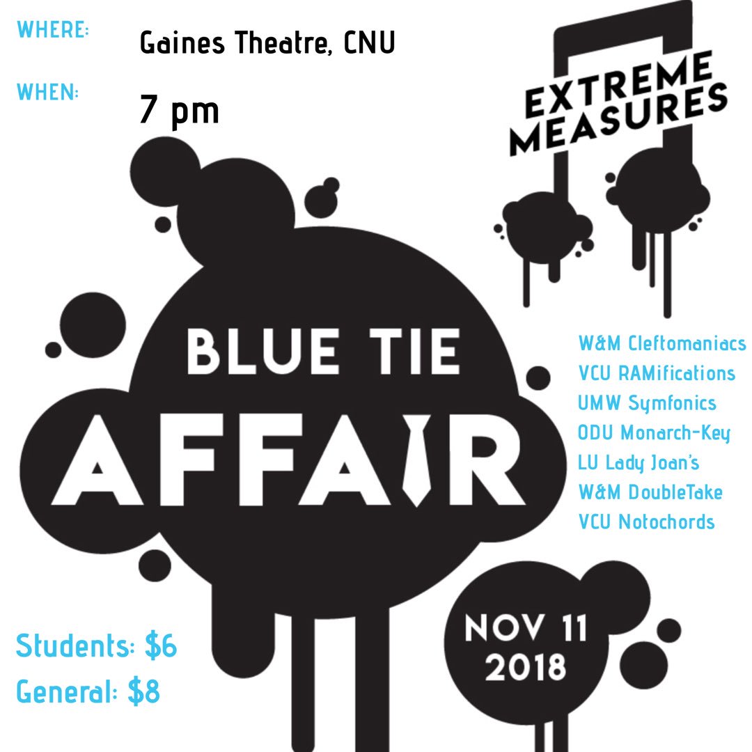 BLUE TIE AFFAIR is 2 weeks away!! Come to see some amazing acapella groups from all over VA compete for first place!