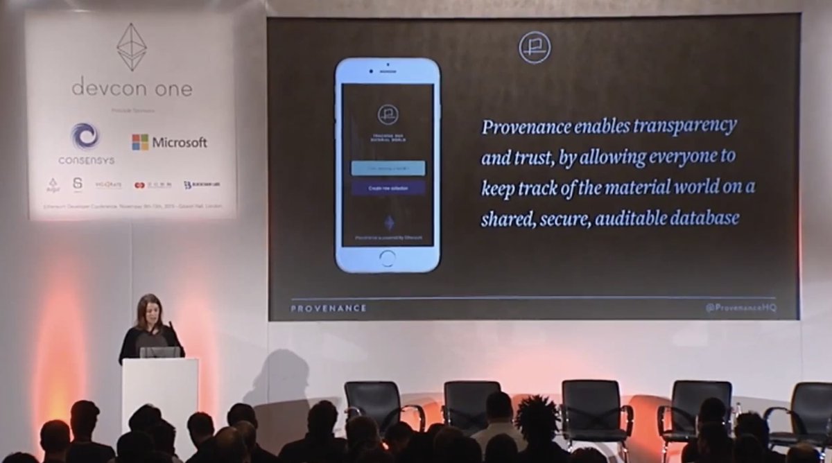 ProvenanceTech's tweet image. It’s that time again... @ProvenanceHQ are in Prague for #Devcon4! If you are interested in #blockchain for positive #socialimpact come say hi. 

Here’s a pic of our founder @jessibaker presenting a prototype dapp at Devcon 1! #Ethereum #SocEnt 💎🛠🦄