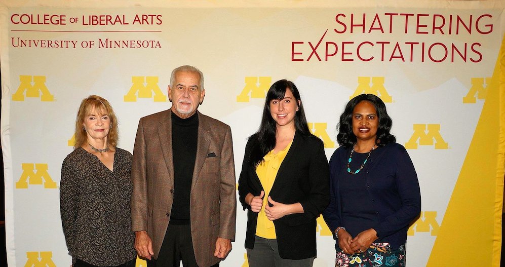 Communication Studies Doctoral Candidate, Carly Danielson, attended the CLA Scholars Event. She's pictured here with Dr. John Cragan and his wife Dr. Cragan. They fund the Ernest Bormann Symbolic Convergence Theory Fellowship.