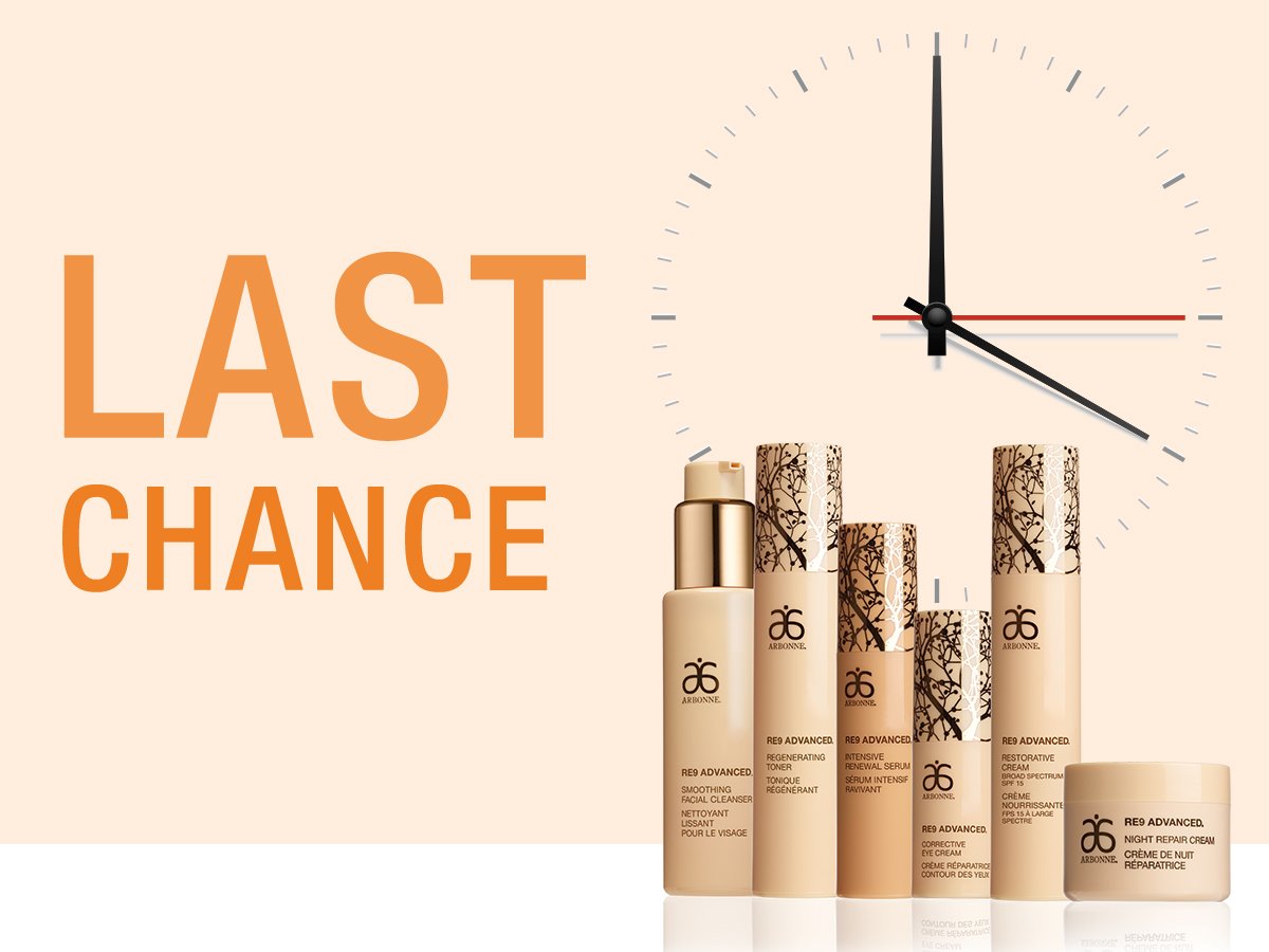 ArbonneCanada's tweet photo. Time is running out! Make sure to get the RE9 Advanced® Set at our jaw-dropping REWIND pricing of $341 and achieve your healthiest-looking skin ever!
PC Price: $272.80 | IC Price: $221.65
#RE9Advanced #RE9Rewind #Skincare #Vegan #GlutenFree
https://t.co/X7eFTQ4sHG https://t.co/shW0j1LPnG