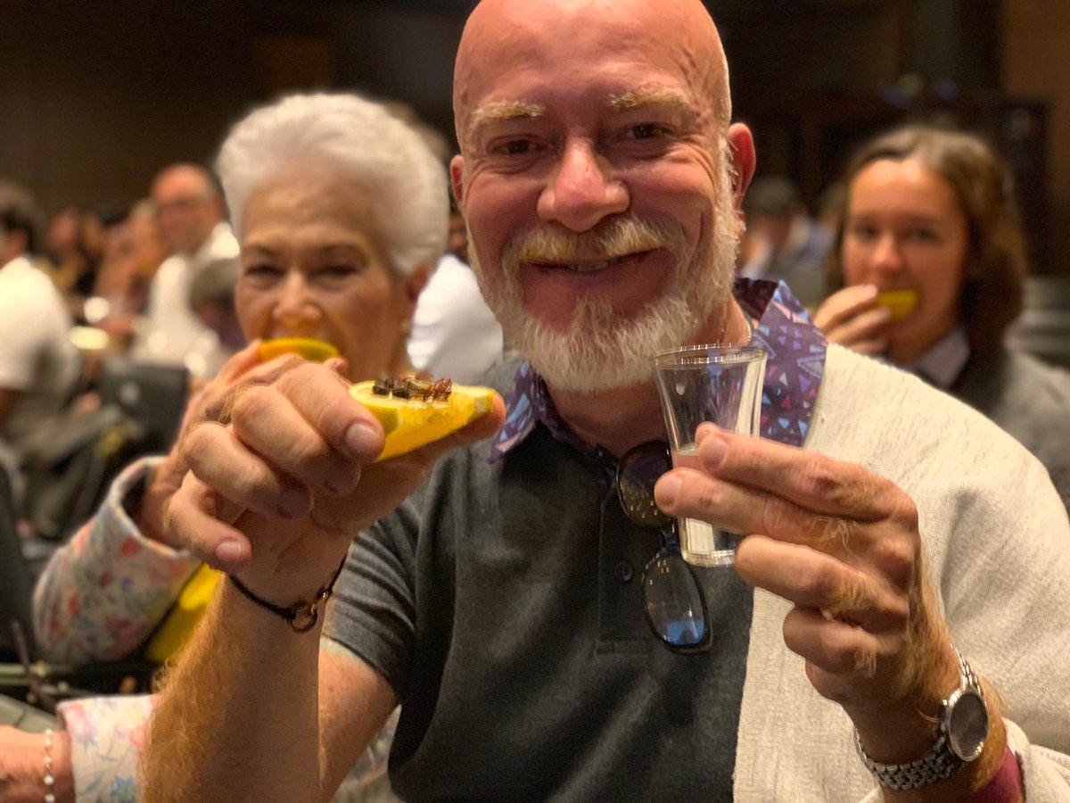 TheWorlds50Best's tweet photo. The next speaker is from #Mexico - chef @EdgarNunezM has the audience trying mezcal with ant salt. Here’s chef Gerardo Vazquez ready for the tasting! #50BestTalks #LatAm50Best https://t.co/bbaeJLqdbo
