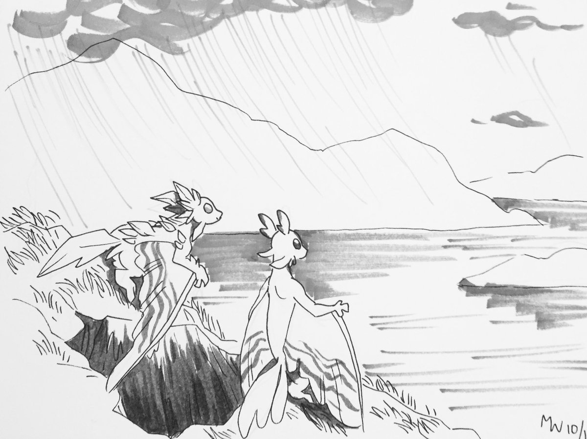 lynxgriffin's tweet photo. #inktober2018 day 29 - The two reach the surface to find the storm is passing. What do they see? #giveananswer https://t.co/dFLrHaFtZk
