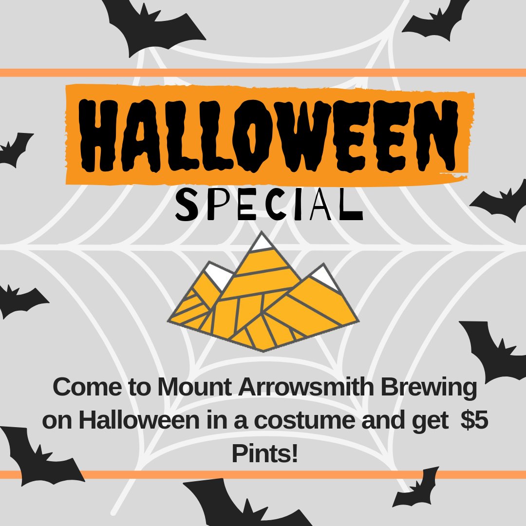 $5 dollar pints if you come to Mount Arrowsmith Brewing taproom for Halloween dressed in your best costume. 
#MAbrewing #islandbrewmountainview #mypqb #parksvillecraftbeer #craftbeer #bccraftbeer #parksvillequalicumbeach #craftbeerlife #bcbeer  #eatlocal #drinklocal #halloween