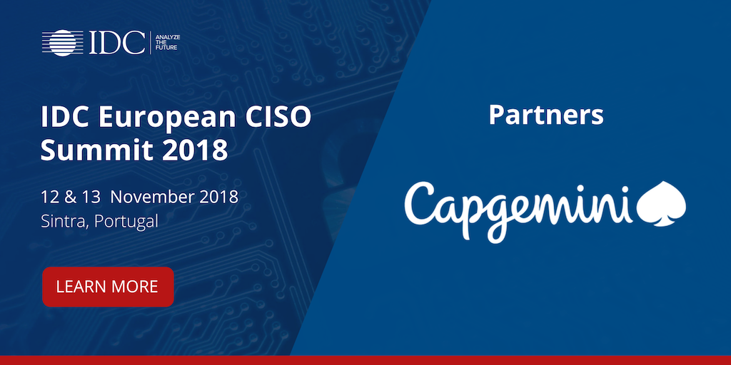 .<a href="/IDC/">IDC</a> is pleased to announce <a href="/Capgemini/">Capgemini</a> as our European CISO Summit 2018 Silver Partner #IDCCISO18: buff.ly/2Om45AQ #CISO <a href="/CapgeminiUK/">CapgeminiUK</a> <a href="/DominicTrott/">Dominic Trott</a> @martinwhitworth @rfouchereau <a href="/RychkovK/">Konstantin Rychkov</a>