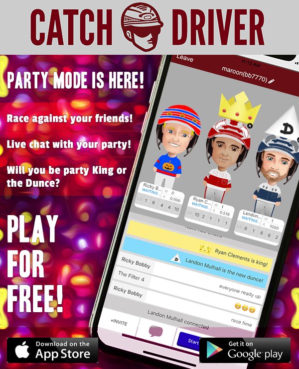 CatchDriverGame's tweet photo. **CONTEST ALERT** Retweet, follow us and tag someone you want to race against in the new PARTY MODE for a chance to win 250 FREE horseshoes! Be sure to update your app! 

Download Catch Driver: 

App Store: https://t.co/sTQ4XeLliw

Google Play: https://t.co/zeOiTqMugr https://t.co/N6jglUnRbP