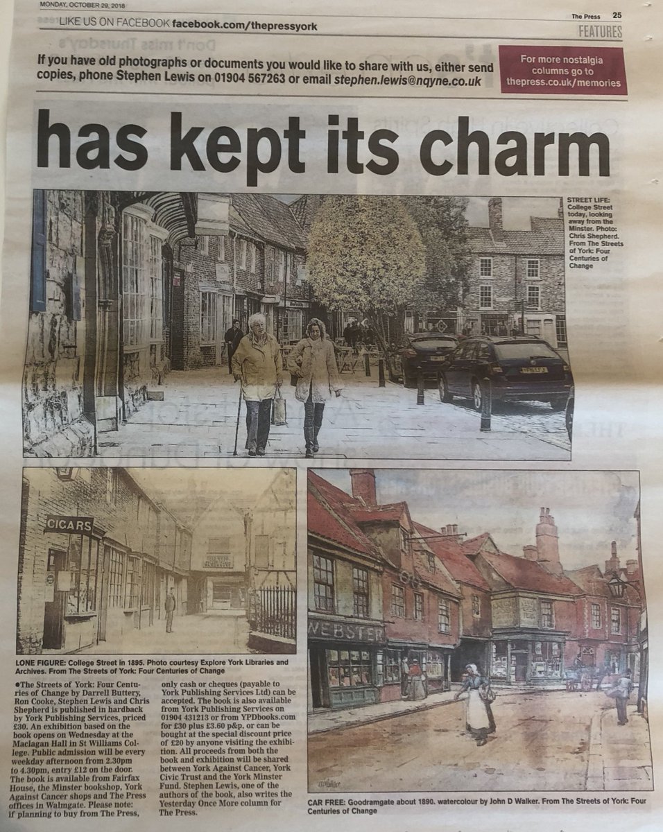 Streets_of_York's tweet photo. With our exhibition at St William’s College on College Street opening on Wednesday, @yorkpress saw it rather fitting to feature a mix of historic and modern images of College Street in its ‘Yesterday once more’ supplement. https://t.co/yRZ4ZQiTPK