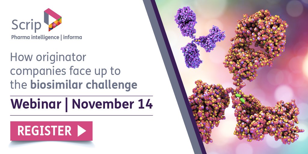 PharmaScrip's tweet photo. Join us on November 14th at 4pm (GMT) / 11am (EDT) to find out more about how originator companies face up to the biosimilar challenge. Register here https://t.co/074jxoe3g9 #webinar https://t.co/jQ4vvrBK4p