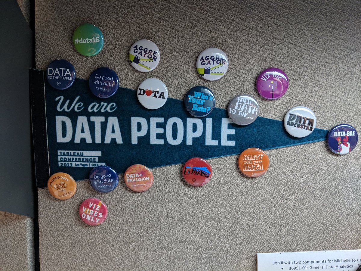 mkosmicki's tweet photo. I'm developing quite the collection of buttons from the past 3 @tableau conferences. #DataSwag #TC18 #datafam https://t.co/2JBnya9E73