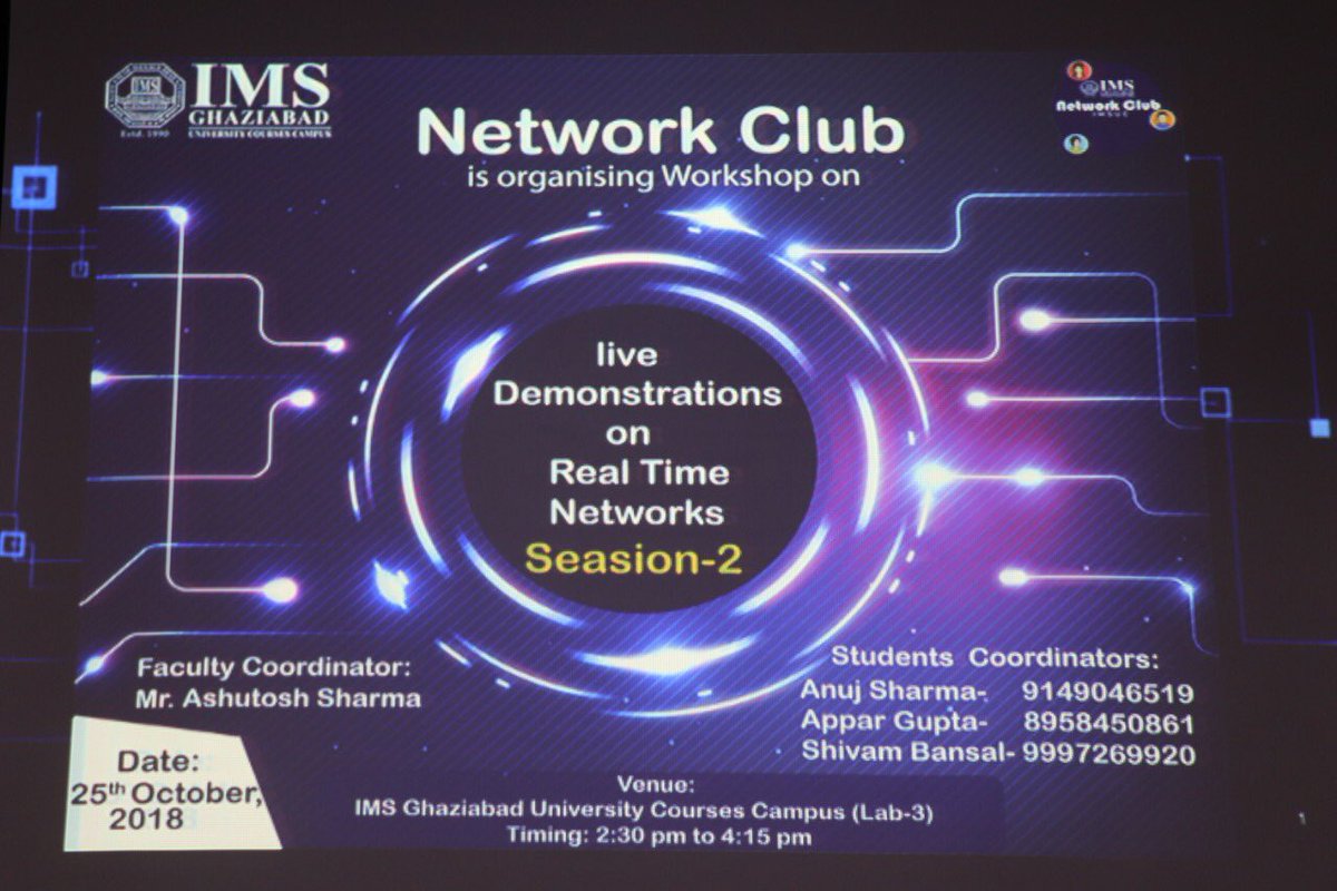 imsuc_campus's tweet photo. Network Club at IMS Ghaziabad (University Courses Campus) organized a workshop on “Live Demonstrations on Real-Time Networks” for BCA students on 25th October 2018.
#imsghaziabaduniversitycoursescampus
#workshop
#realtimenetworks
#CEGRawarded https://t.co/H90I6NeWi5