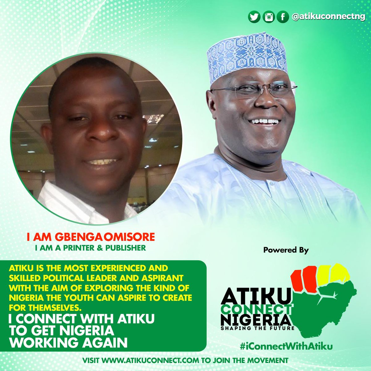 atikuconnectng's tweet photo. #iConnectWithAtiku because he is the most experienced and skilled political leader and aspirant with the aim of exploring the kind of Nigeria the youth can aspire to create for themselves.
#AtikuConnect #LetsGetNigeriaWorkingAgain @YouthsForAtiku @OfficialPDPNig @SpokesManAtiku https://t.co/jqXz1pufXh