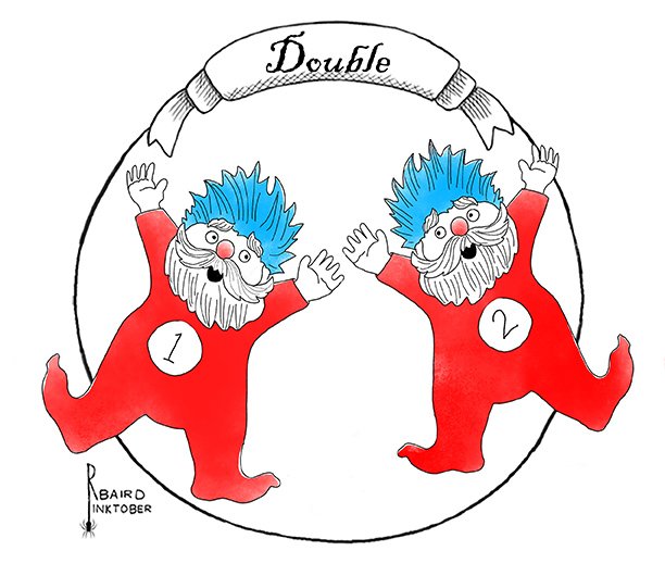 robertabaird's tweet photo. These Things will not bite you.
 they want to have fun.'
 then, out of the box
 came Thing Two and Thing One!
 #inktober #inktober2018 #double #gnomes https://t.co/CUuC1ZoZgT