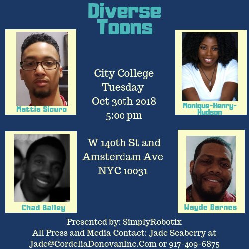 DiverseToons's tweet photo. TOMORROW our amazing City College Panel 5pm you don't want to miss (Room CG118) RSVP here: https://t.co/KDloNFcUcW
#Diversetoons
#Blerd #Animation #Rigger #Animators #BlackinAnimation #PanelDiscussion #Panel #Conferences #NYC #Illustrator #Bleeks https://t.co/G4dksDlJVK