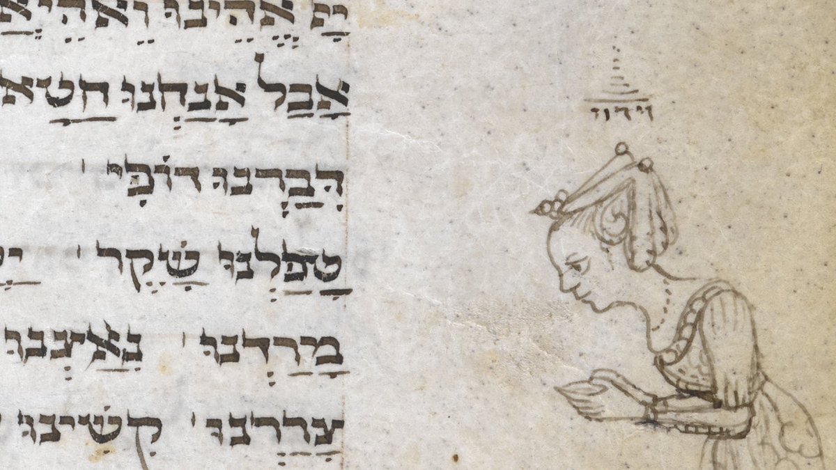 For two great manuscripts depicting medieval Jewish life, see  @britishlibrary MS Or 5024 (Italy, 1374) &  @britishlibrary Add MS 26957, a prayerbook written for a woman, Maraviglia. Hebrew reads right-left. Vowels are represented by the lines & dots above and below the letters.