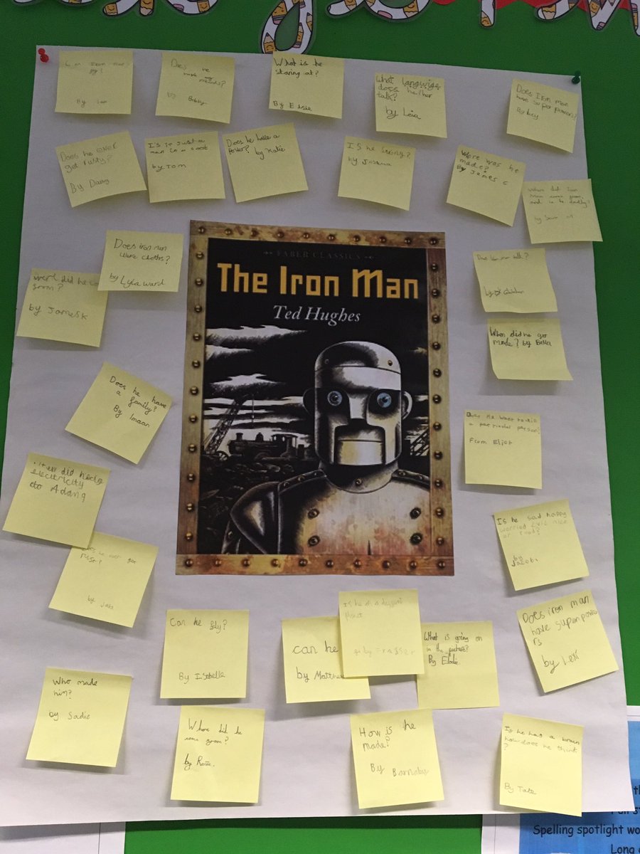 By only looking at the front cover of a book, look at how many questions can be asked ... Year 4 asking questions about The Iron Man 👌#Imagination #TedHughes #TheIronMan #YearFour #English #Reading #Inquisitive