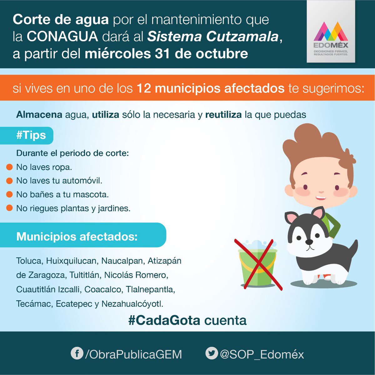 EnriqueJacobR's tweet photo. En dos días, @conagua_mx iniciará el mantenimiento al Sistema Cutzamala, lo que afectará el suministro de agua en 12 municipios del #Edoméx.
Les recomiendo tomar previsiones #CadaGotaCuenta. https://t.co/QPqBwLqoBu
