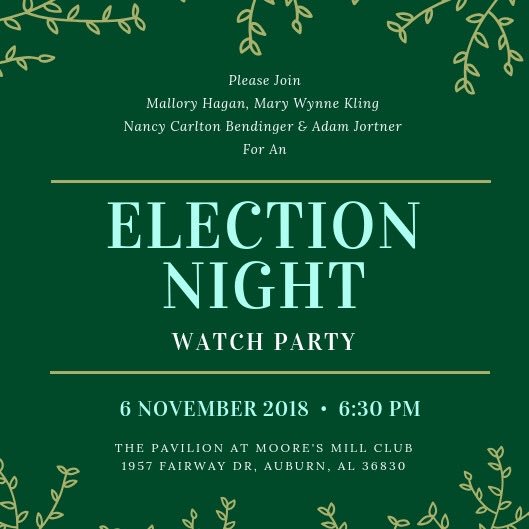 hagan4house's tweet photo. #SaveTheDate

Join us next Tuesday for our #VictoryParty! 

@AdamforAlabama @VoteNancy27 @MaryWynneKling 

#ALPolitics #HaganForHouse #ElectionNightWatchParty https://t.co/EjUsfvEgng