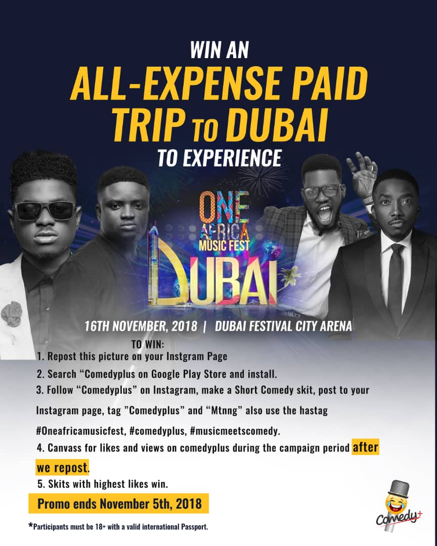oyerounkeh's tweet photo. Win an all expense paid trip to Dubai..
All you need to do is right here. #musicmeetscomedy #comedyplus #musicisthekey #oneafricamusicfest #dubai https://t.co/tAq9KbcsEp