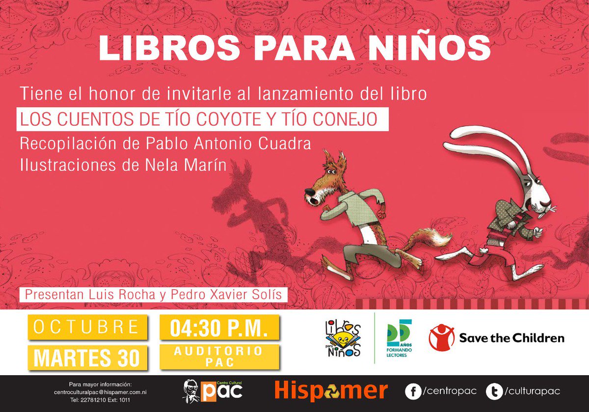 Están todos cordialmente invitados el día de mañana a la presentación de "Los cuentos de Tio Coyote y Tio Conejo" 💫