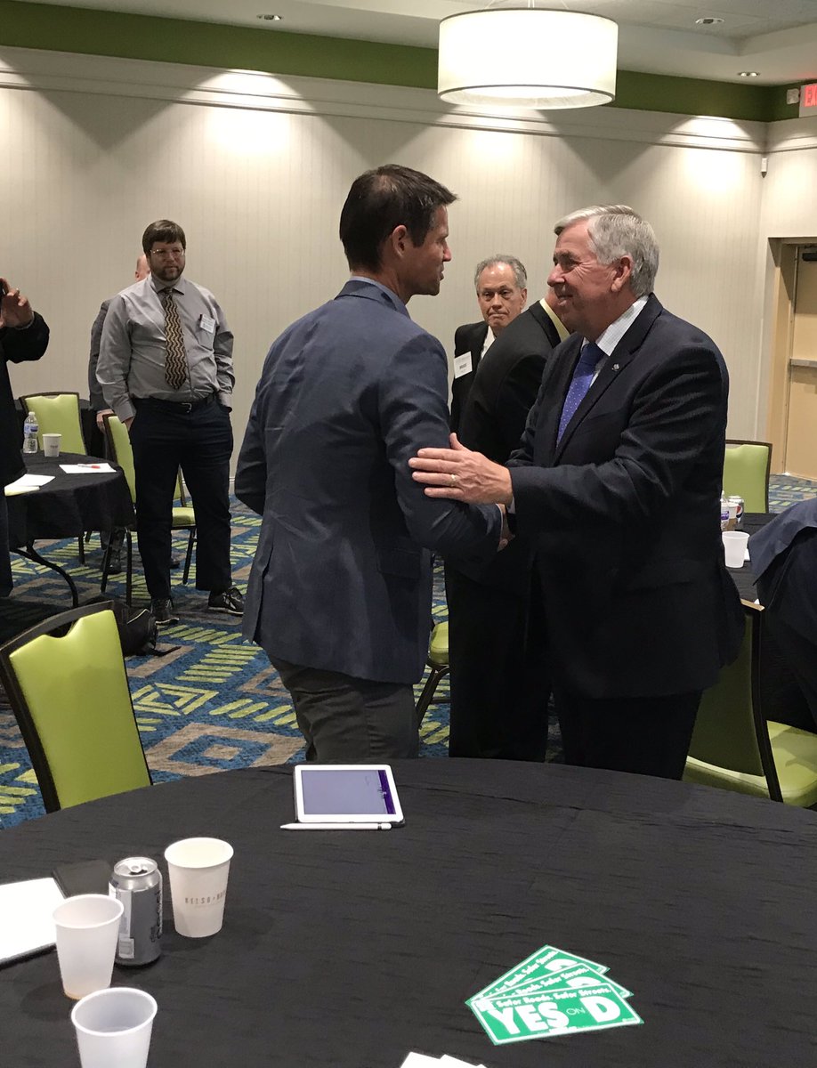DeltaCompanies's tweet photo. Delta Companies President Zach Green greets Missouri Governor Mike Parson during recent Mercury Alliance Annual Meeting. Topic of the day: Proposition D - safer roads. safer streets. safer bridges.

#YESonD #saferMO #VoteYESonPropD #fundMOtransportation @Mercury4MO @safermocom https://t.co/kxrMzU7c9W