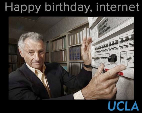 UCLAUpdates's tweet image. The internet was born 49 years ago on this day at UCLA. The first message was sent by Leonard Kleinrock via ARPANET to colleagues at the Stanford Research  Institute. #HappyInternetDay 

ucla.in/1WjCdFr