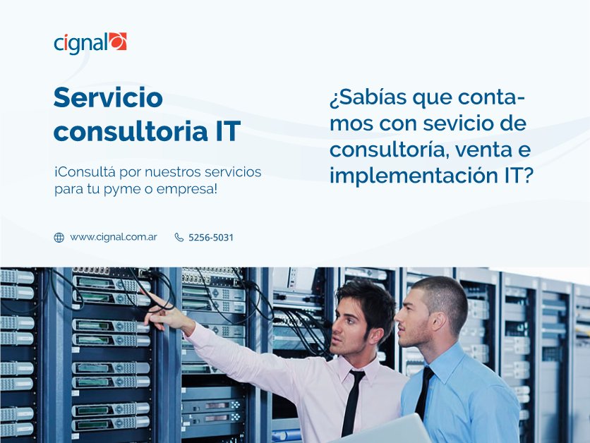 Cignal_it's tweet image. ¿Sabías que contamos con servicio de consultoría, venta e implementación IT?

¡Consultá por nuestros servicios para tu pyme o empresa!
Visitá nuestra web y conocé más de nuestros productos y servicios

🌐 cignal.com.ar

#cignalIT #telecomunicaciones #infraestructura